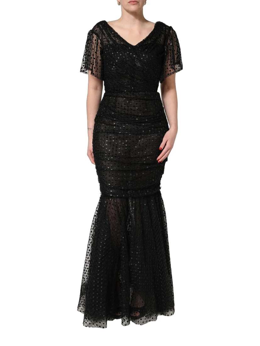 Black Sequinned Mermaid Evening Gown Dress