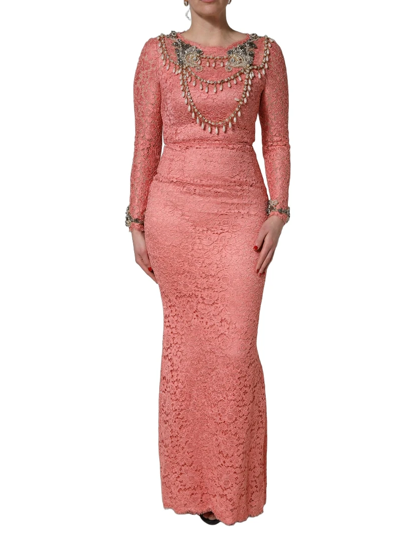 Pink Embellished Mermaid Lace Gown Dress