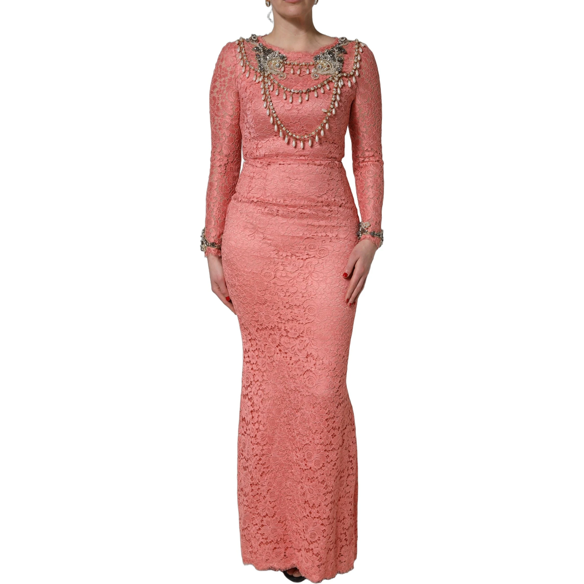Pink Embellished Mermaid Lace Gown Dress