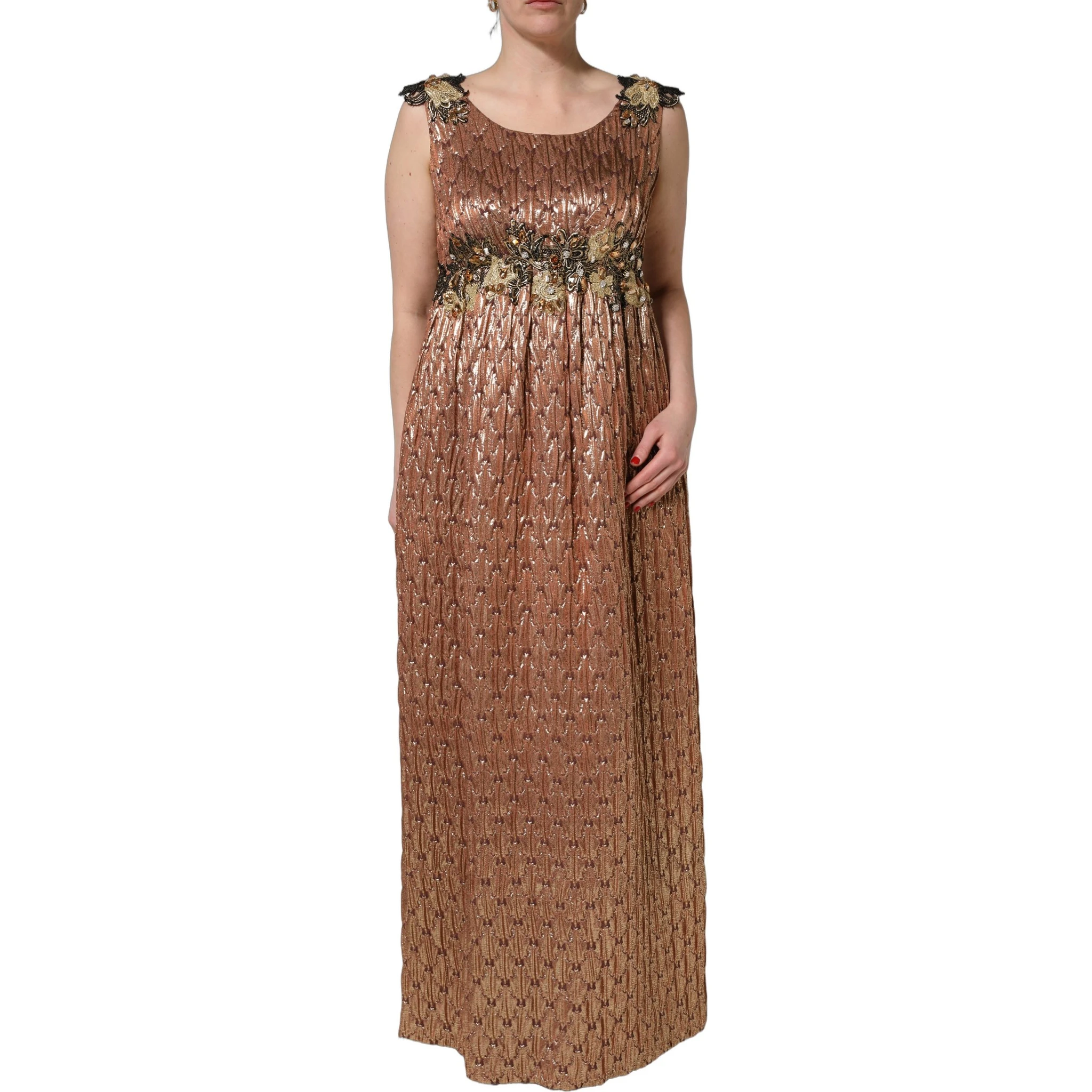 Brown Metallic Crystal Evening Gown Dress