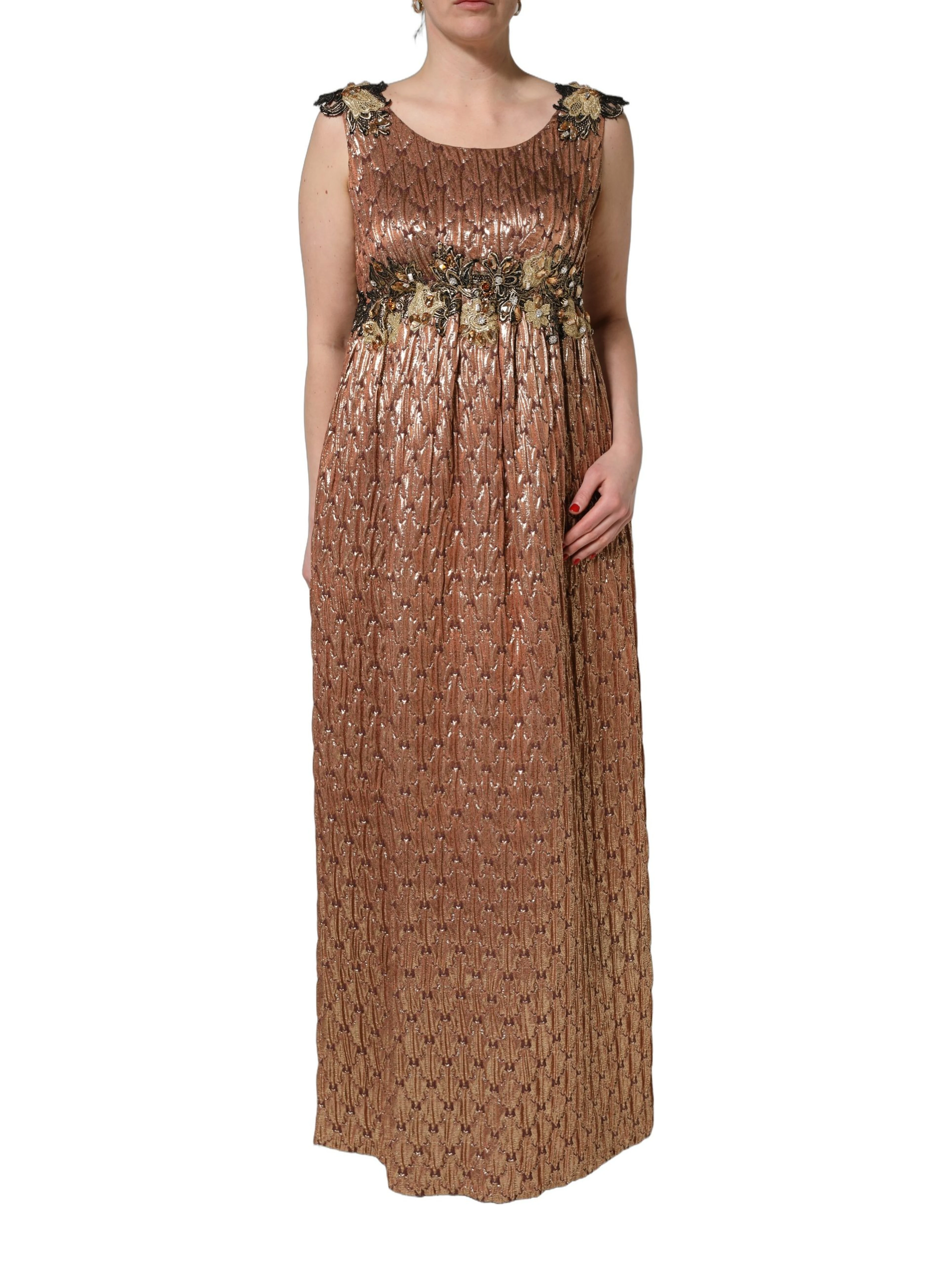 Brown Metallic Crystal Evening Gown Dress