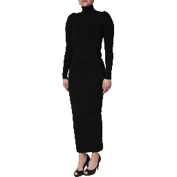 Black Long Sleeves Viscose Sheath Maxi Dress