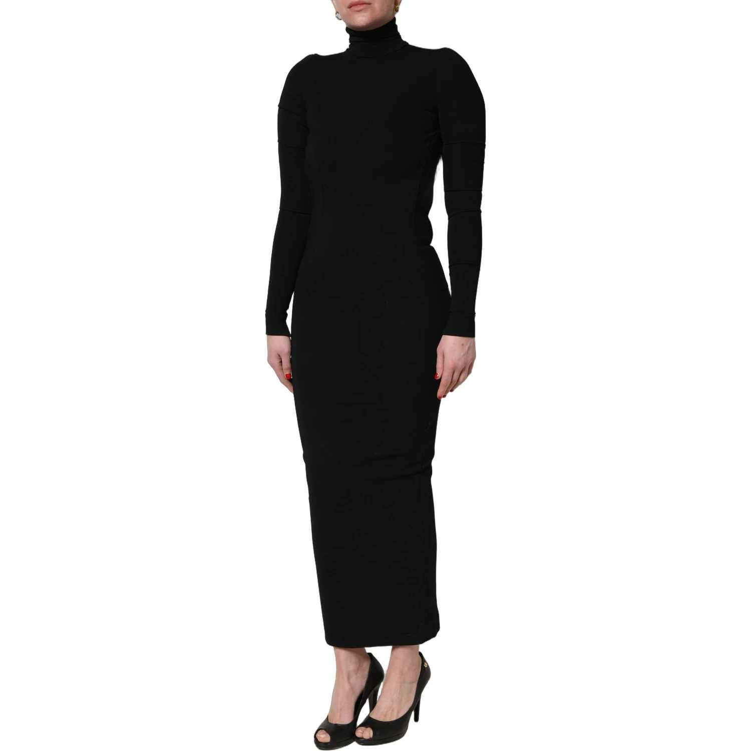 Black Long Sleeves Viscose Sheath Maxi Dress
