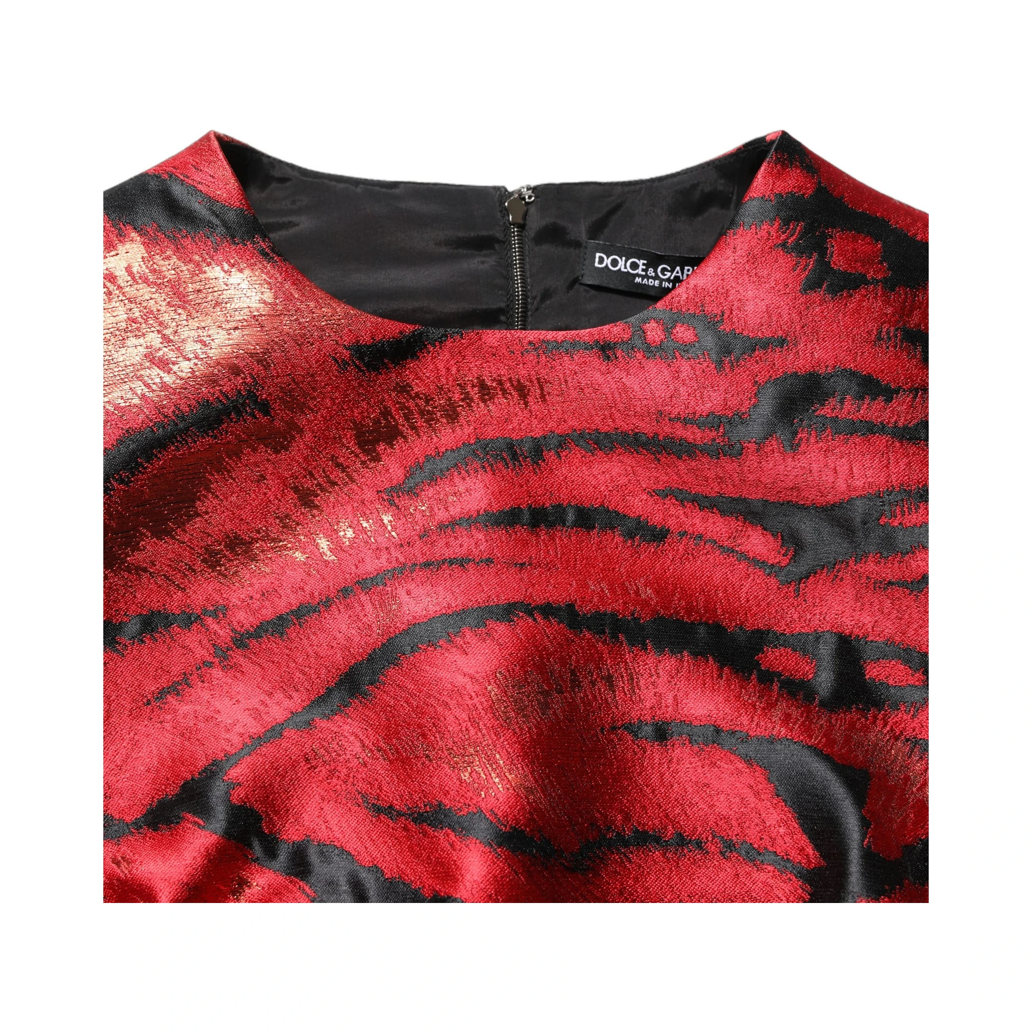 Red Black Tiger Print Jacquard Flared Dress