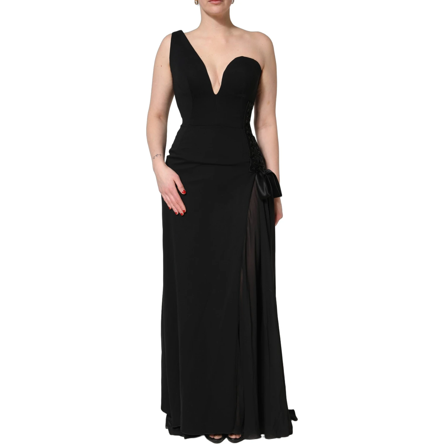 Black One Shoulder Neckline Long Gown Dress