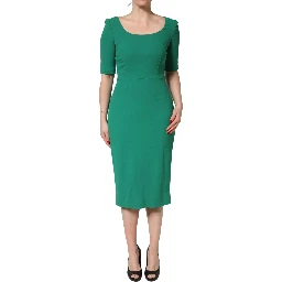 Green Short Sleeve Pencil Sheath Midi Dress