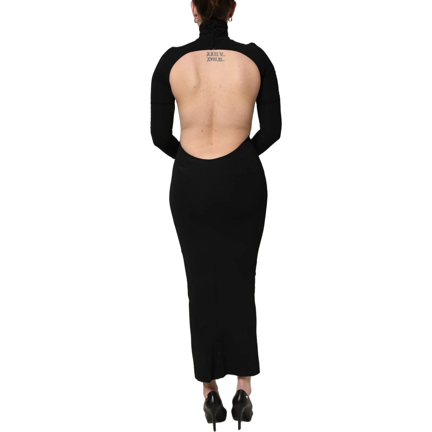 Black Long Sleeves Viscose Sheath Maxi Dress