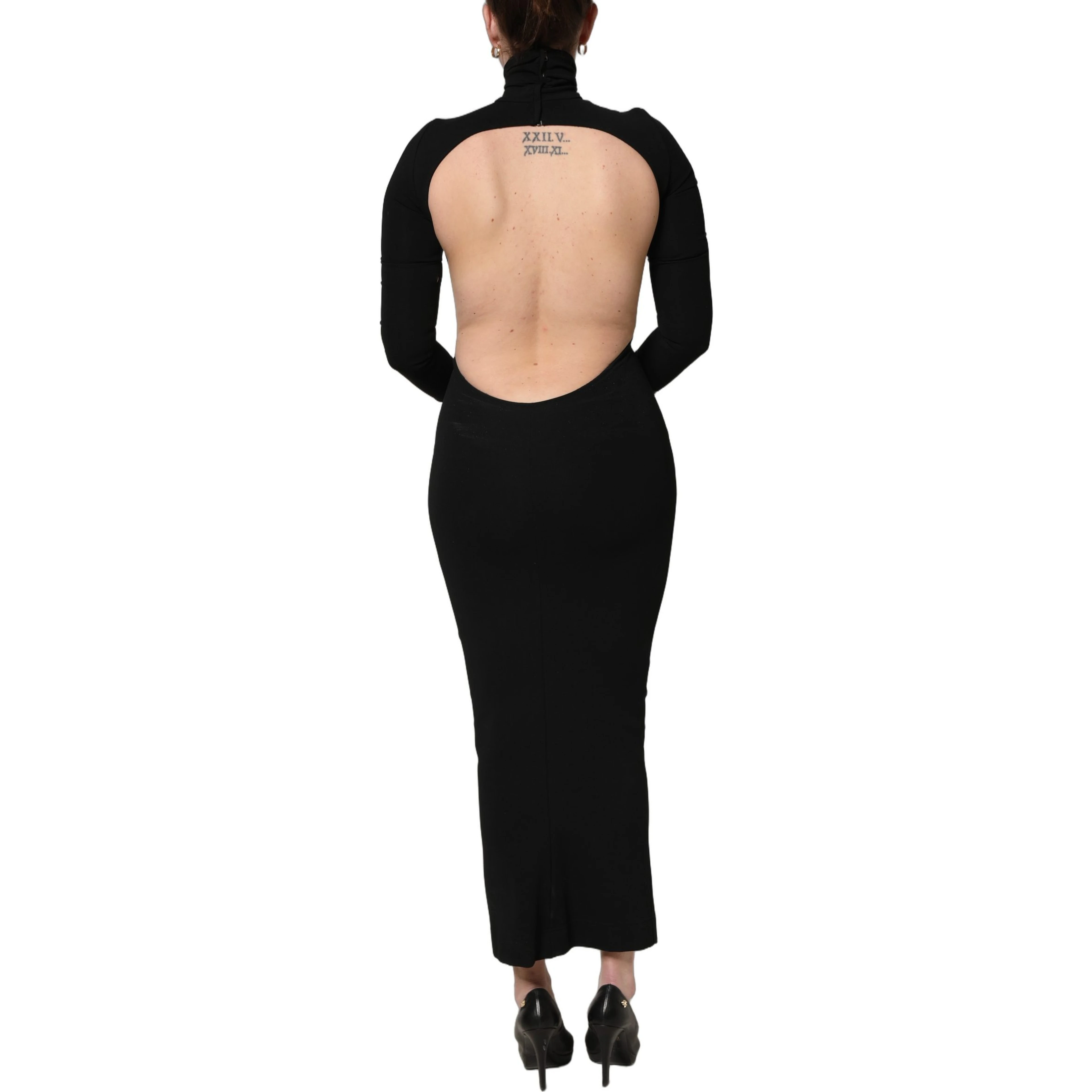 Black Long Sleeves Viscose Sheath Maxi Dress