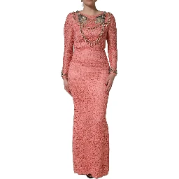 Pink Embellished Mermaid Lace Gown Dress