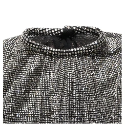 Silver Rhinestones Long Sleeves Bodysuit Mini Dress
