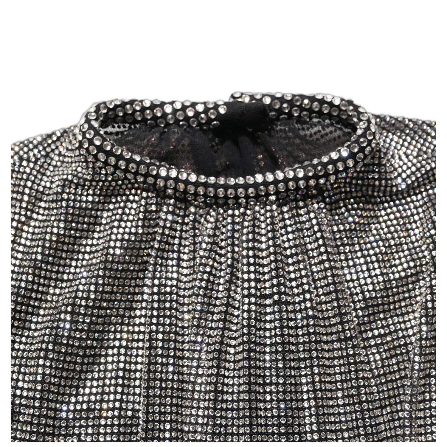Silver Rhinestones Long Sleeves Bodysuit Mini Dress