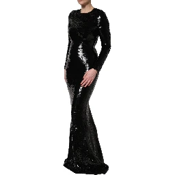 Black Bodycon Mermaid Sequinned Gown Dress