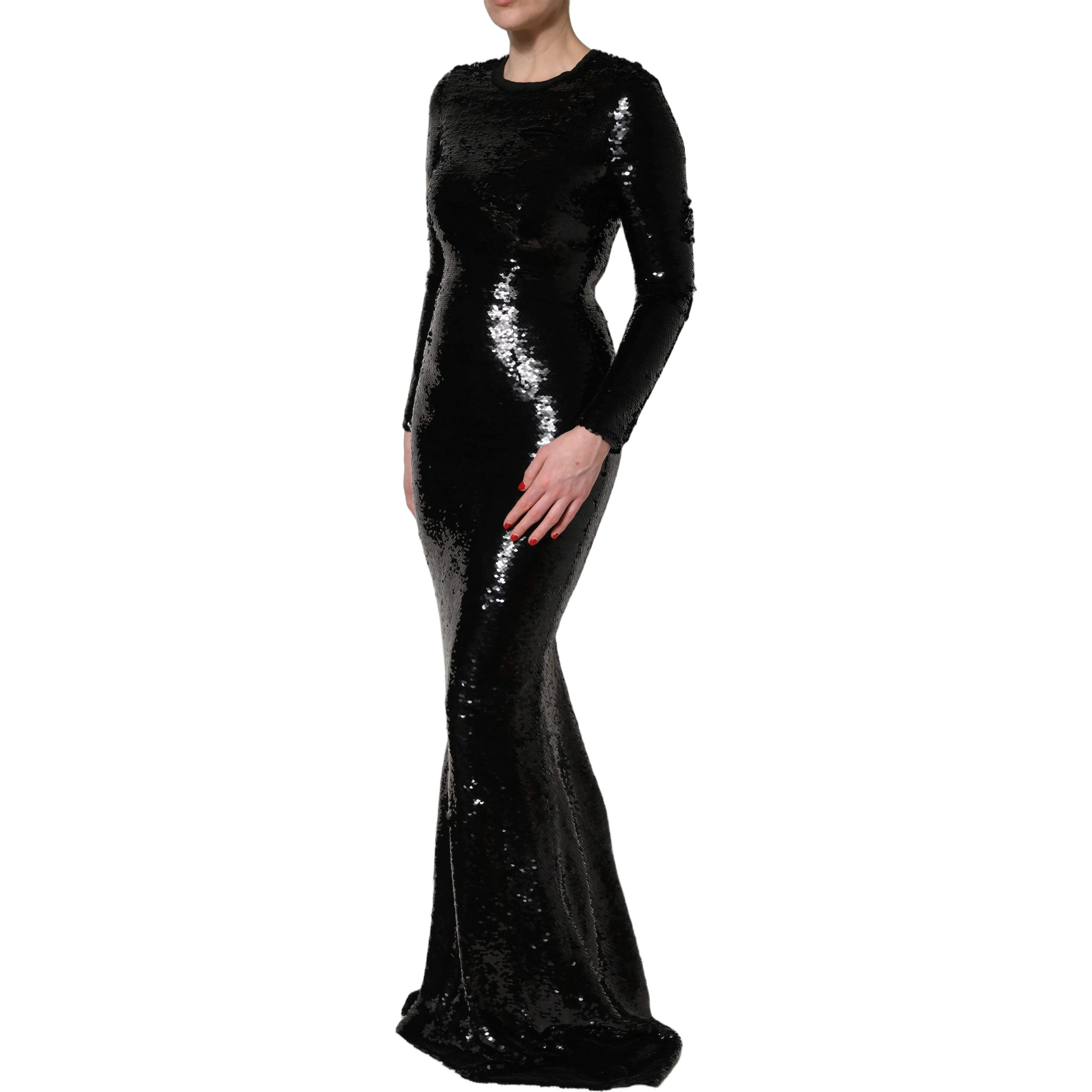 Black Bodycon Mermaid Sequinned Gown Dress