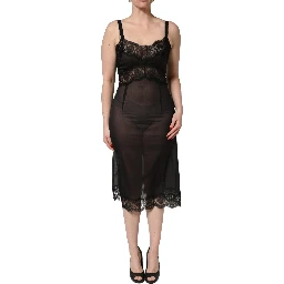 Black Silk Lace Slip Lingerie Chemise Sleepwear