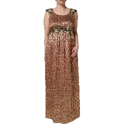 Brown Metallic Crystal Evening Gown Dress