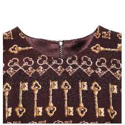 Brown Keys Fitted Sheath Knee Length Dress