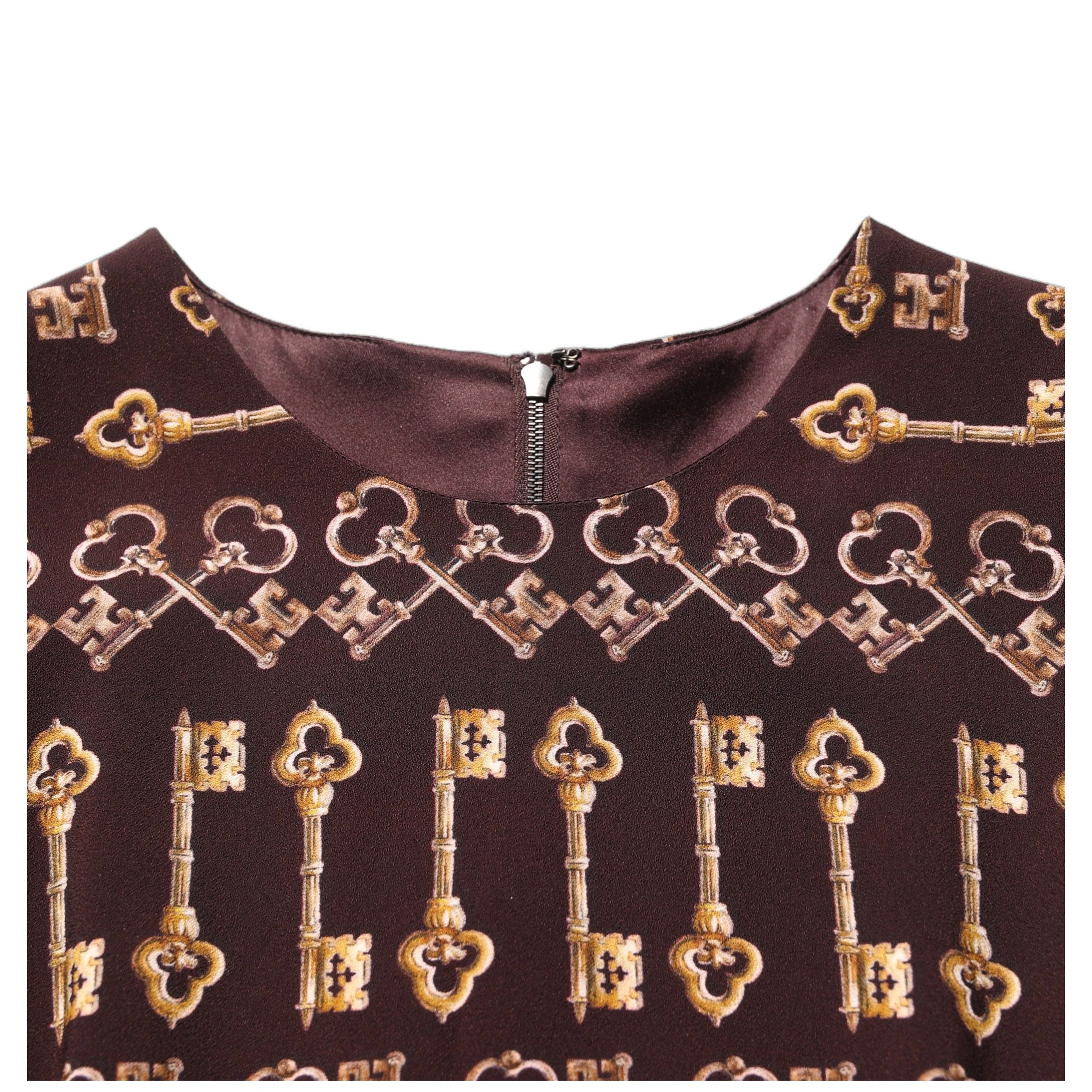 Brown Keys Fitted Sheath Knee Length Dress