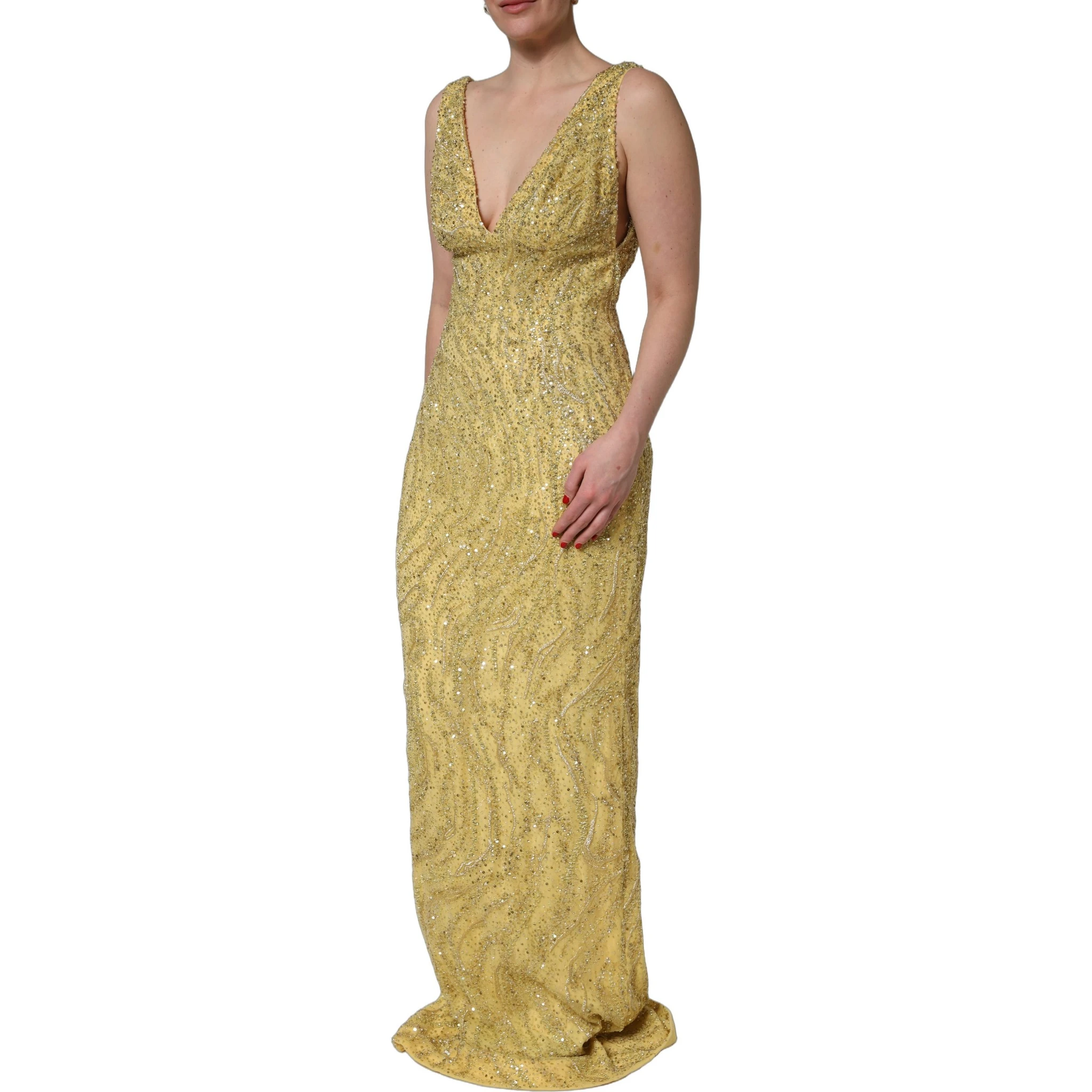 Gold V-neckline Mermaid Sequinned Gown Dress
