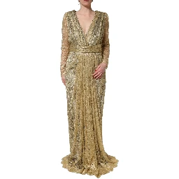 Gold Sheer Lace Crystal Embellished Dress