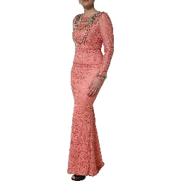 Pink Embellished Mermaid Lace Gown Dress
