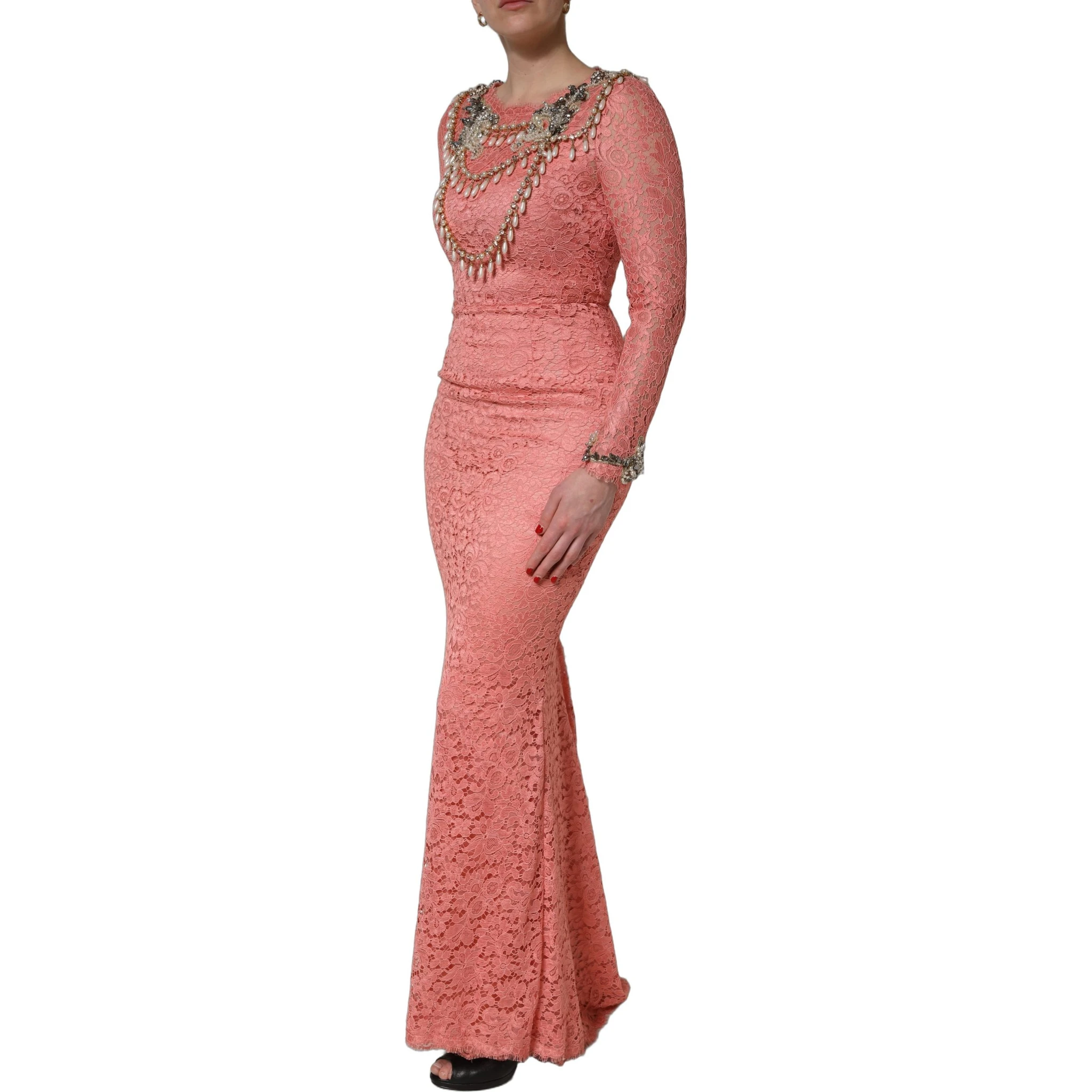 Pink Embellished Mermaid Lace Gown Dress