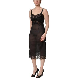 Black Silk Lace Slip Lingerie Chemise Sleepwear
