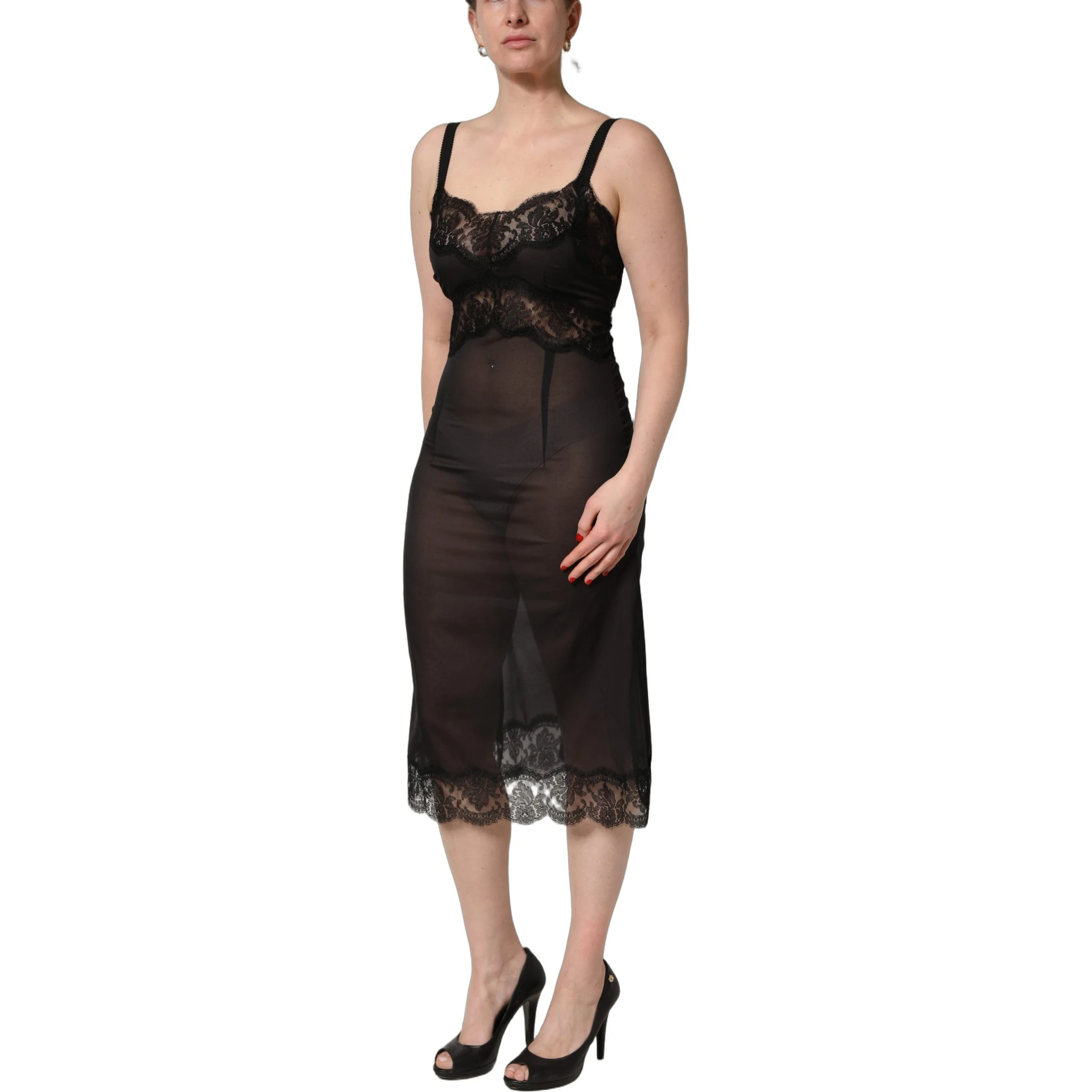 Black Silk Lace Slip Lingerie Chemise Sleepwear