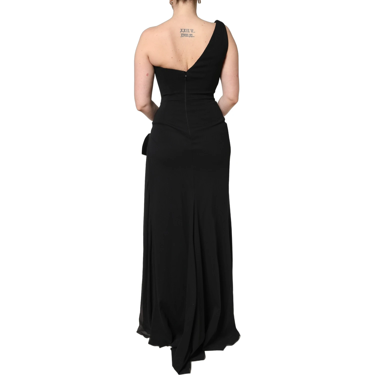 Black One Shoulder Neckline Long Gown Dress