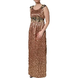 Brown Metallic Crystal Evening Gown Dress
