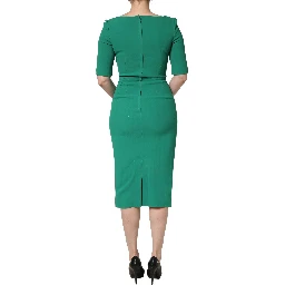 Green Short Sleeve Pencil Sheath Midi Dress