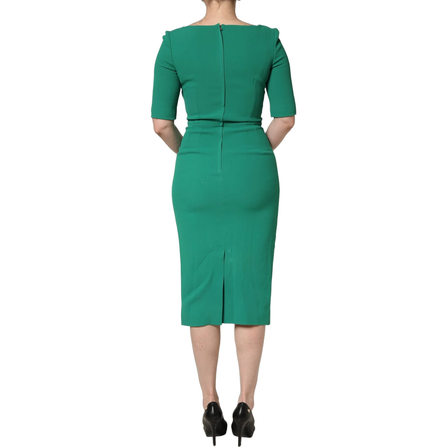 Green Short Sleeve Pencil Sheath Midi Dress