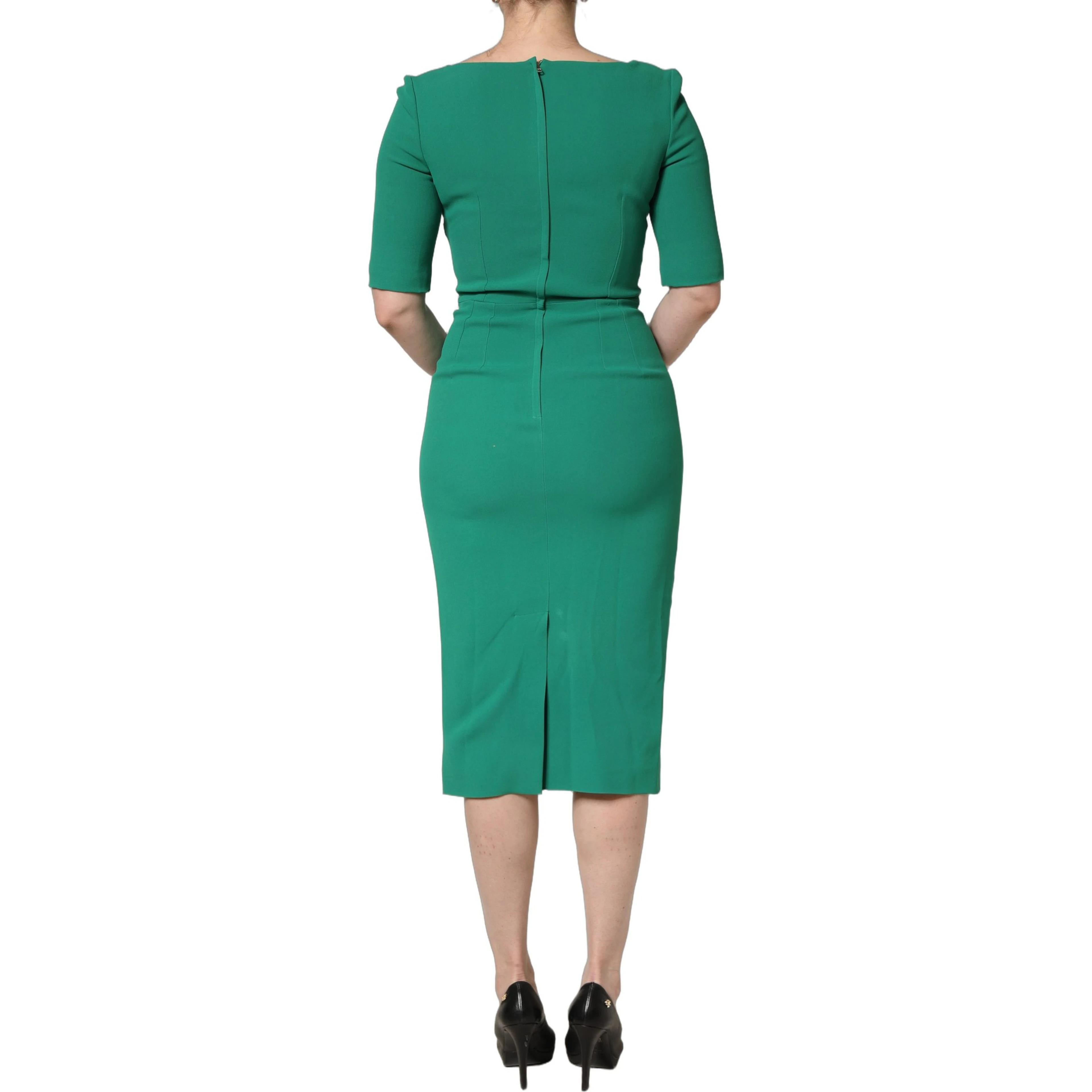 Green Short Sleeve Pencil Sheath Midi Dress