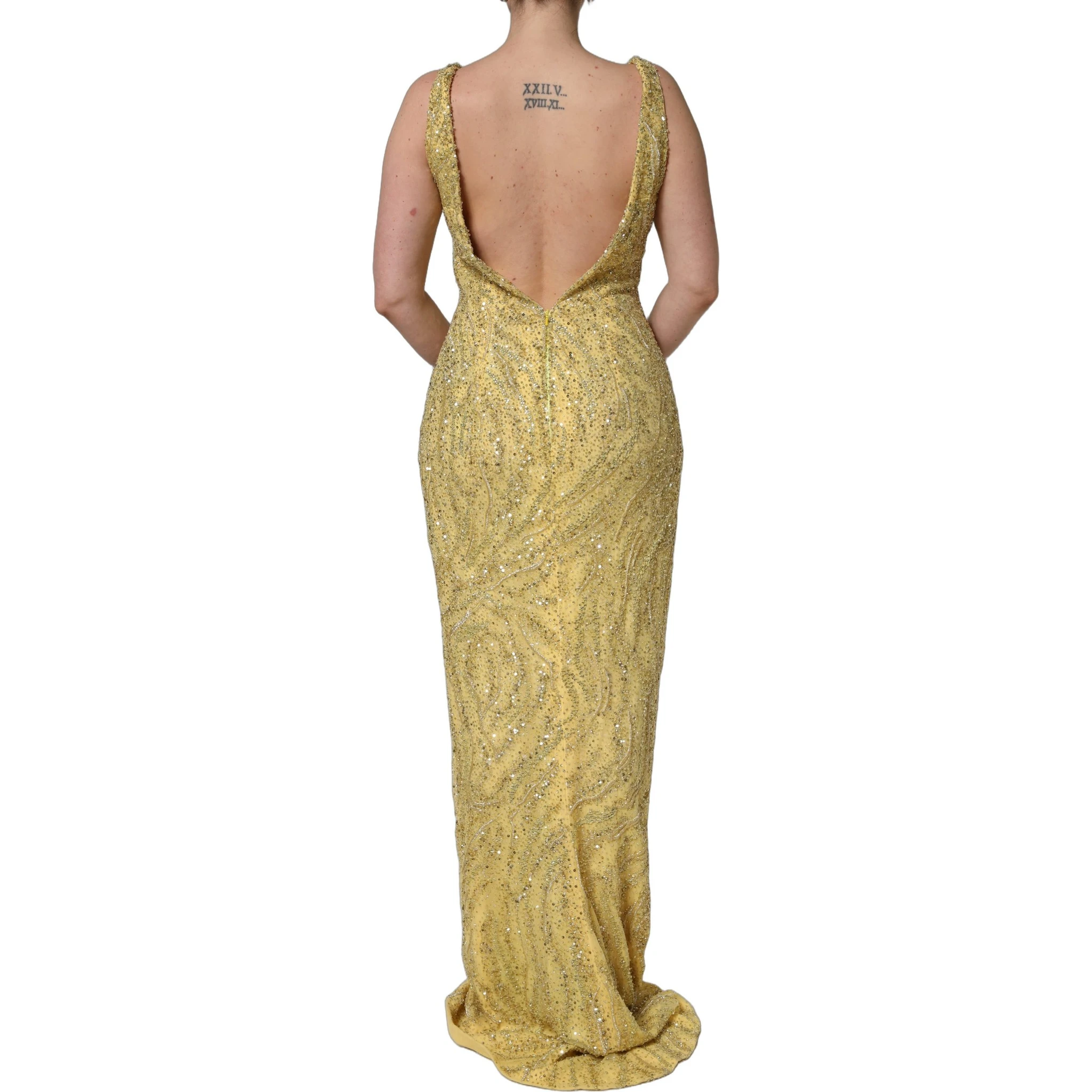 Gold V-neckline Mermaid Sequinned Gown Dress