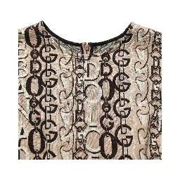 Brown DG Logo Chain Short-Sleeve Sheath Dress