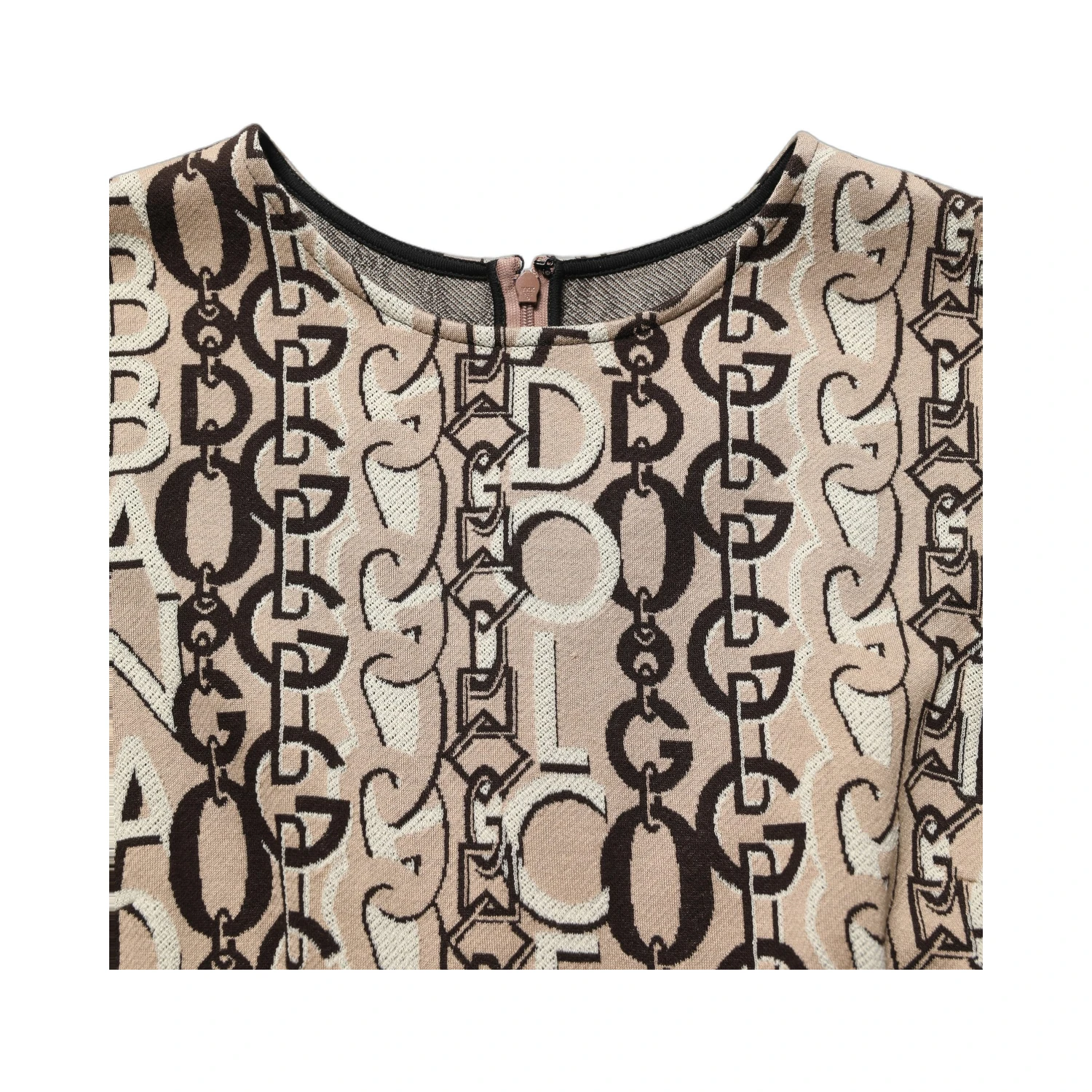 Brown DG Logo Chain Short-Sleeve Sheath Dress