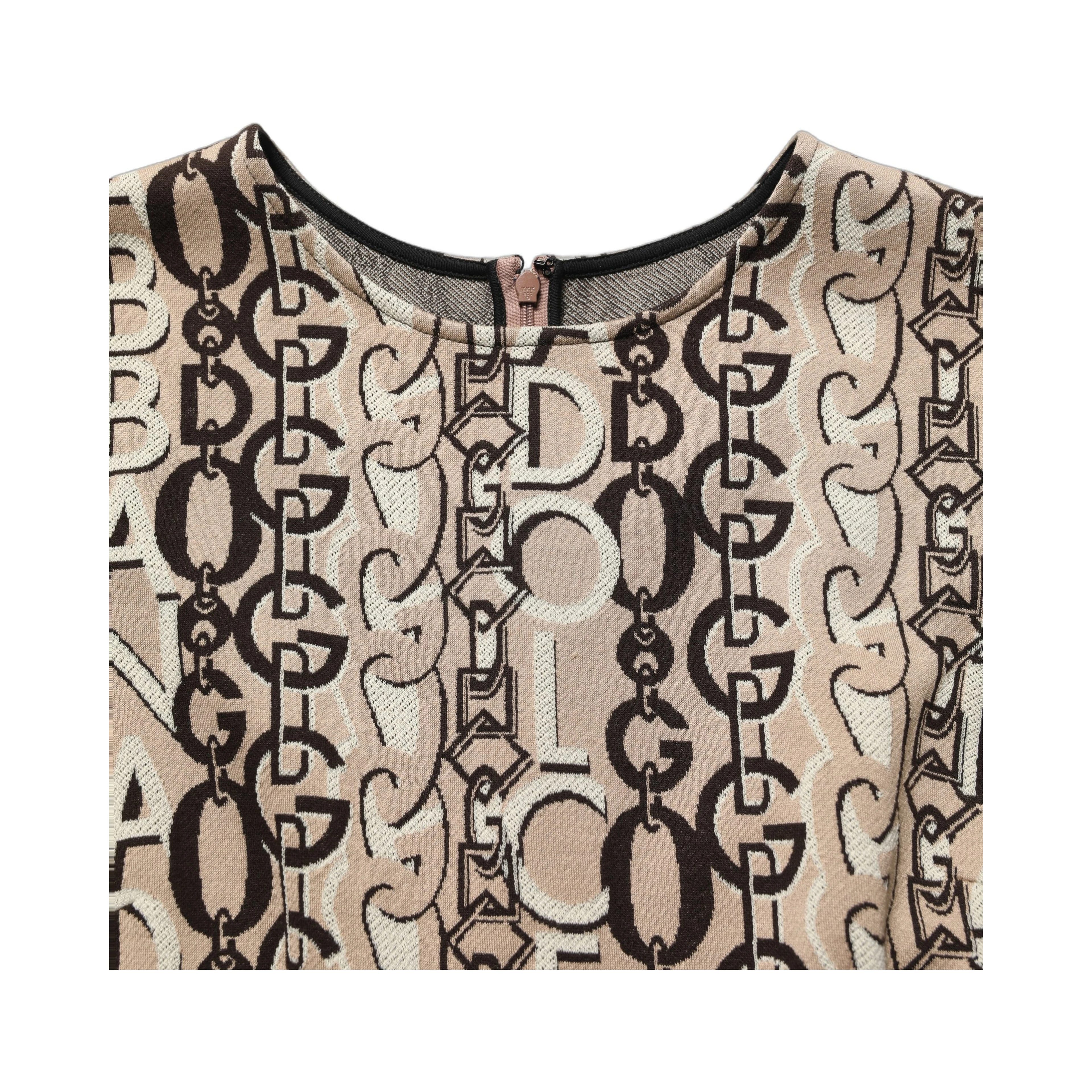 Brown DG Logo Chain Short-Sleeve Sheath Dress