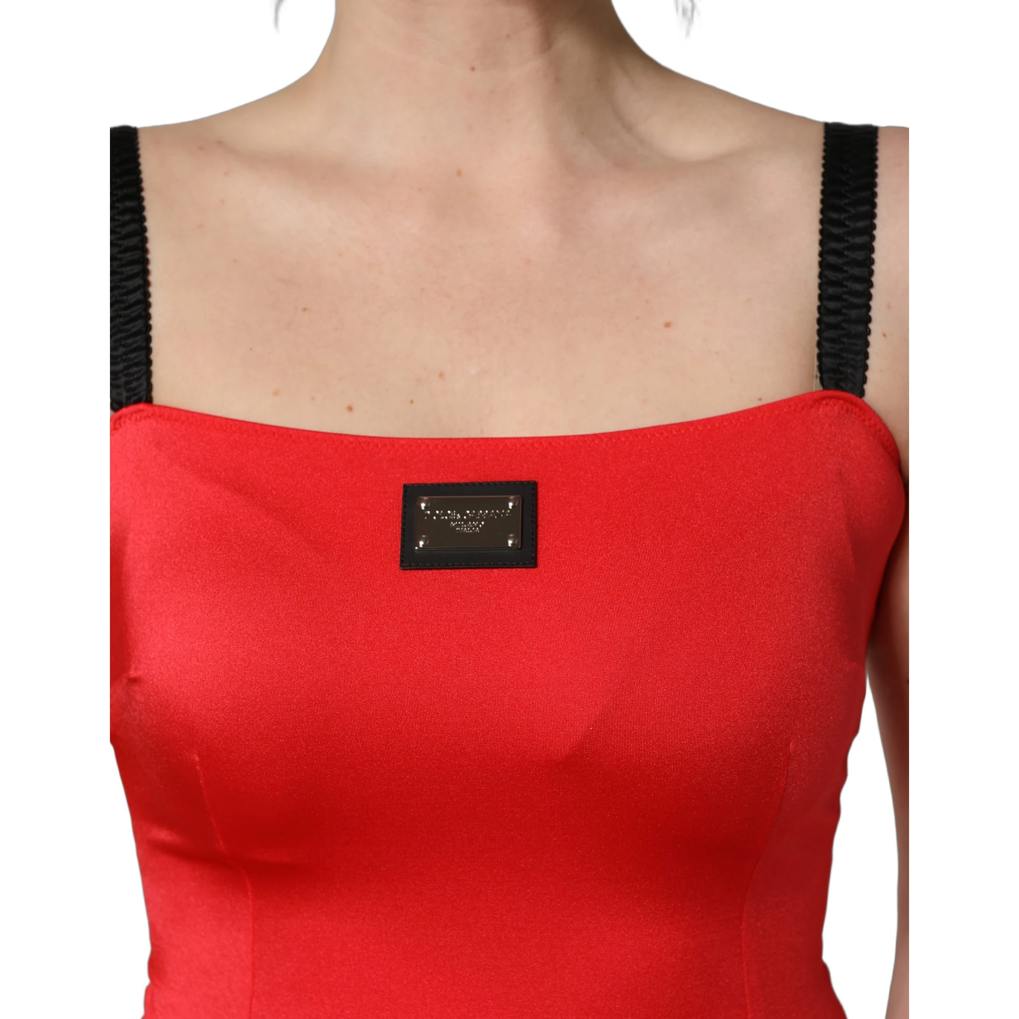 Red Nylon Blend Cady Sleeveless Mini Dress