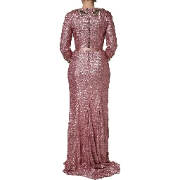 Pink Embellished Sequined Evening Gown Dress