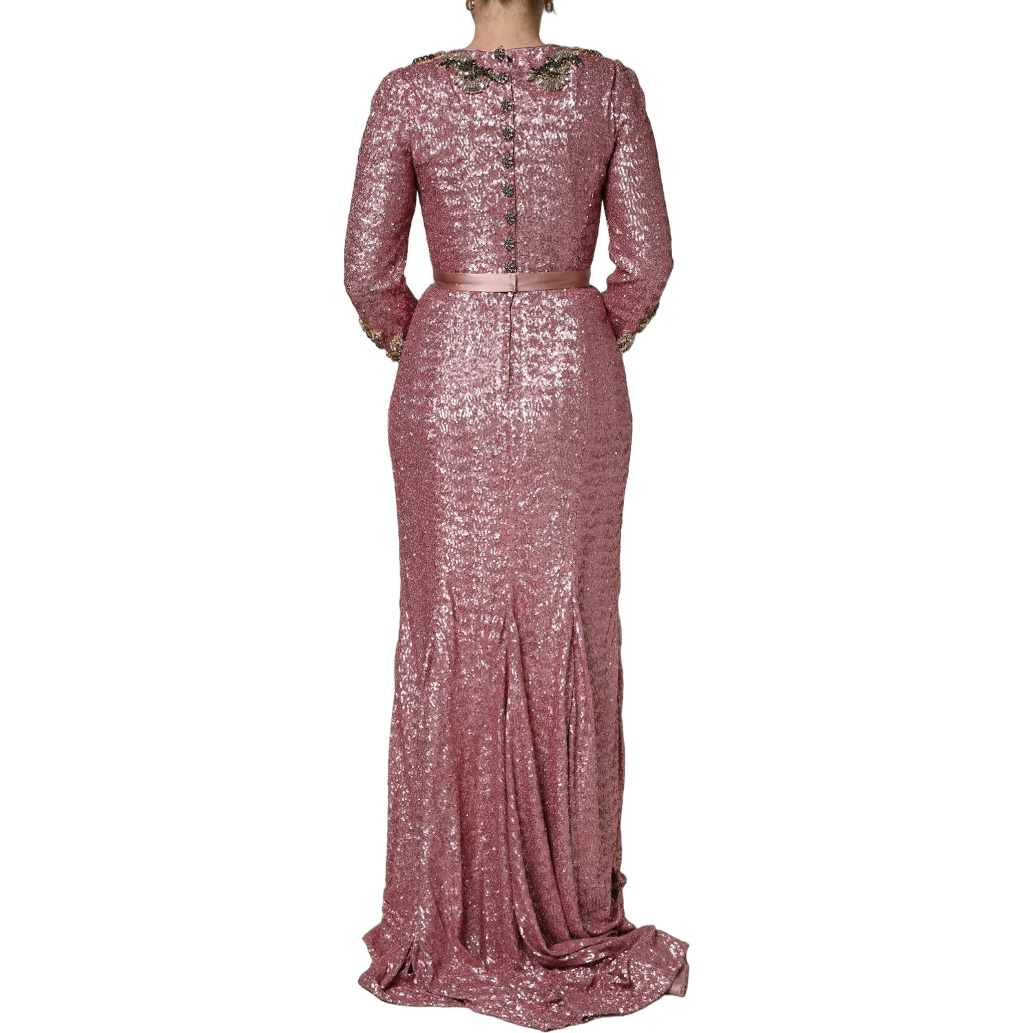 Pink Embellished Sequined Evening Gown Dress