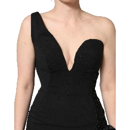 Black One Shoulder Neckline Long Gown Dress