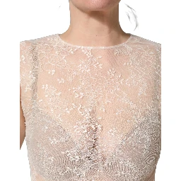 White Floral Lace Sheer Sleeveless Midi Dress