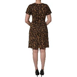 Brown Leopard Jacquard Knee Length Dress