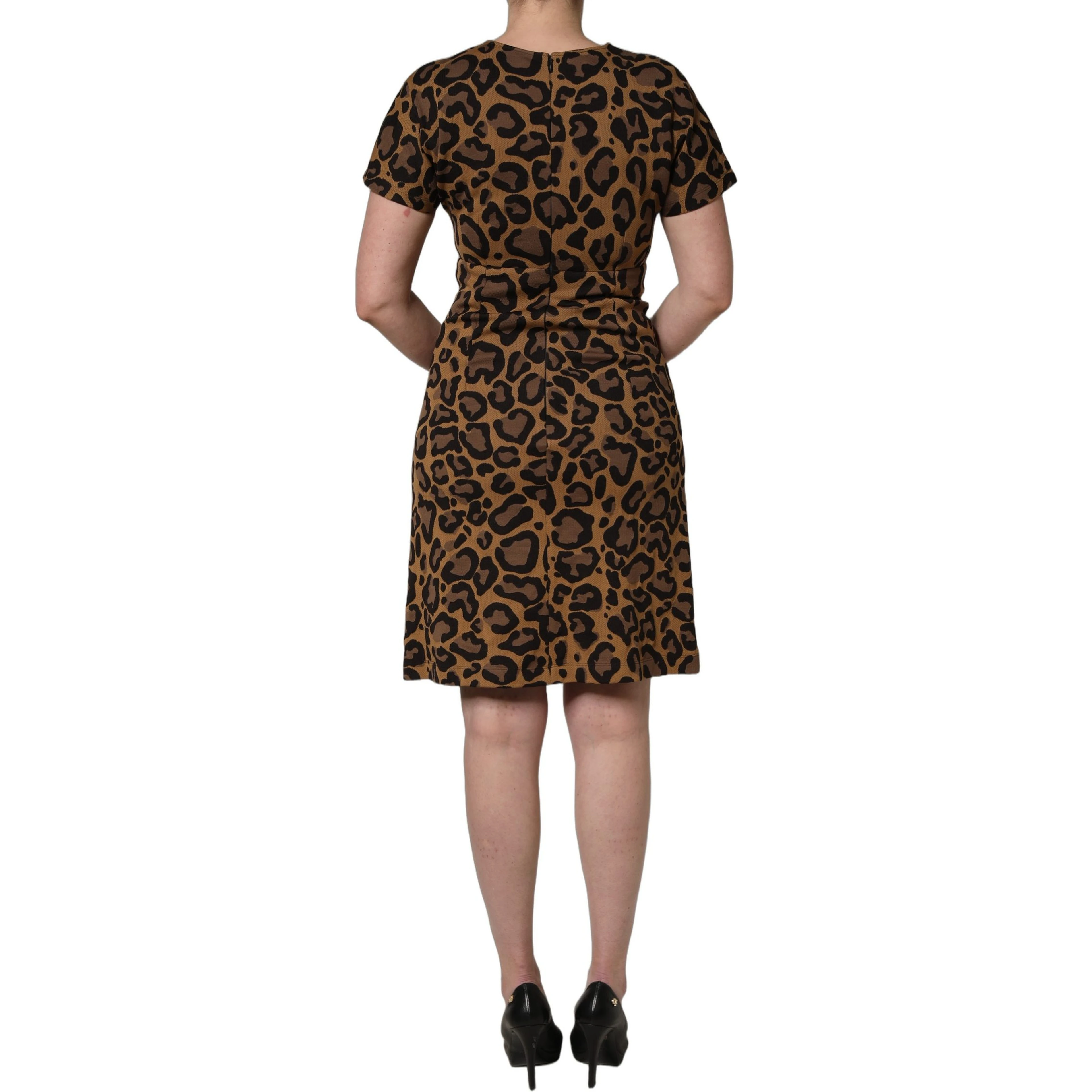 Brown Leopard Jacquard Knee Length Dress