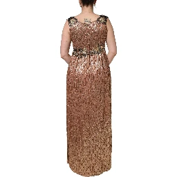 Brown Metallic Crystal Evening Gown Dress