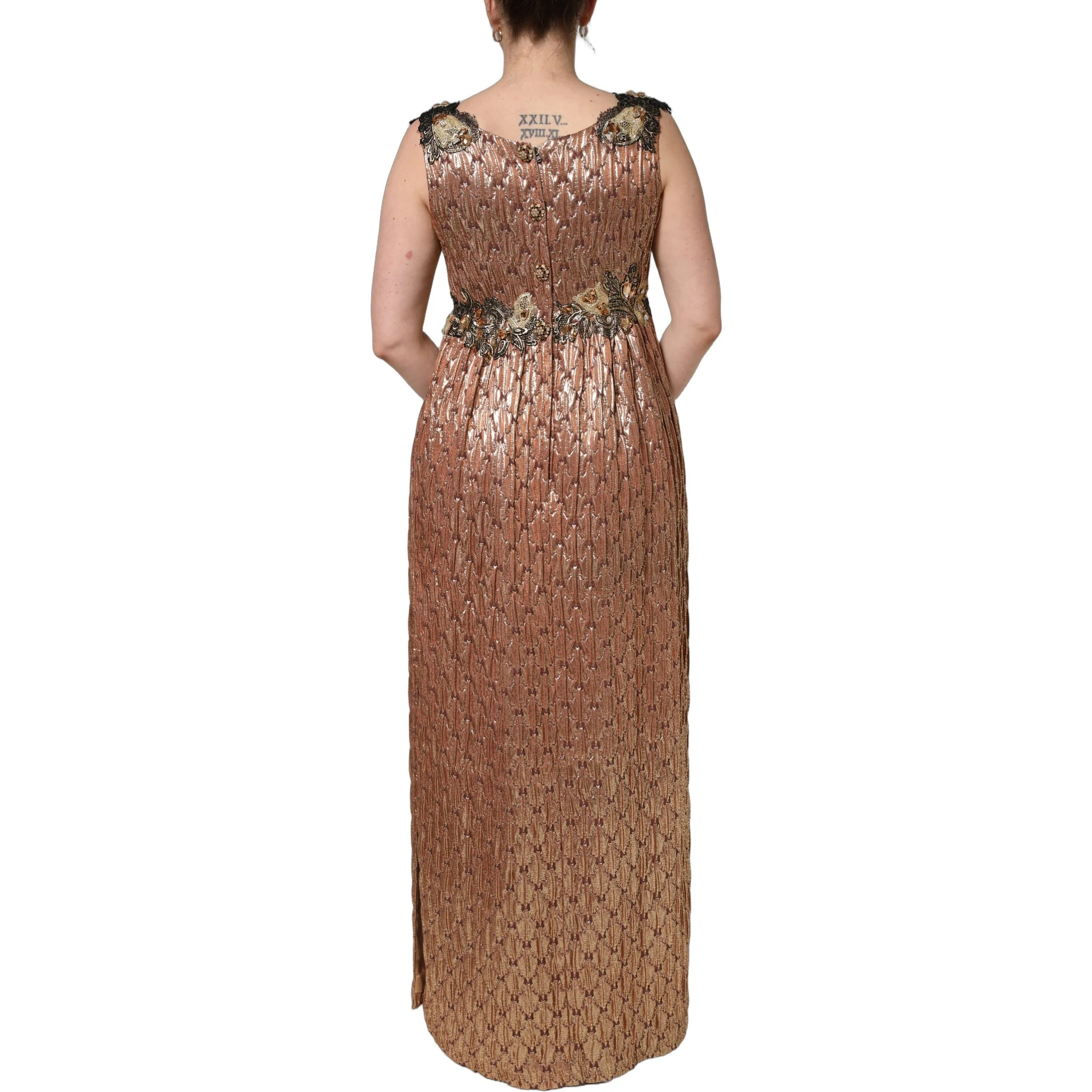 Brown Metallic Crystal Evening Gown Dress