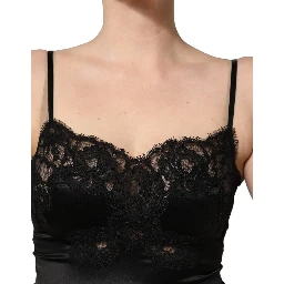 Black Silk Lace Lingerie Short Chemise Sleepwear