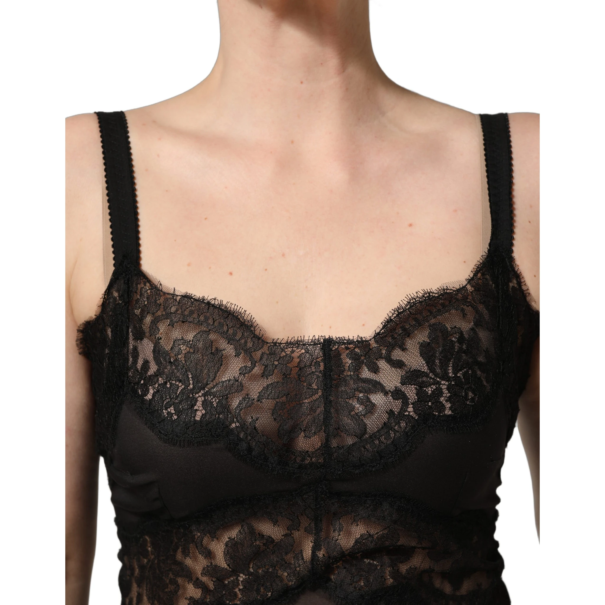 Black Silk Lace Slip Lingerie Chemise Sleepwear