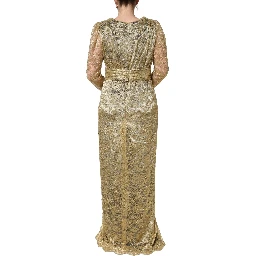 Gold Sheer Lace Crystal Embellished Dress