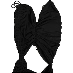 Black Jersey Calf Length Cut-Out Ruched Dress