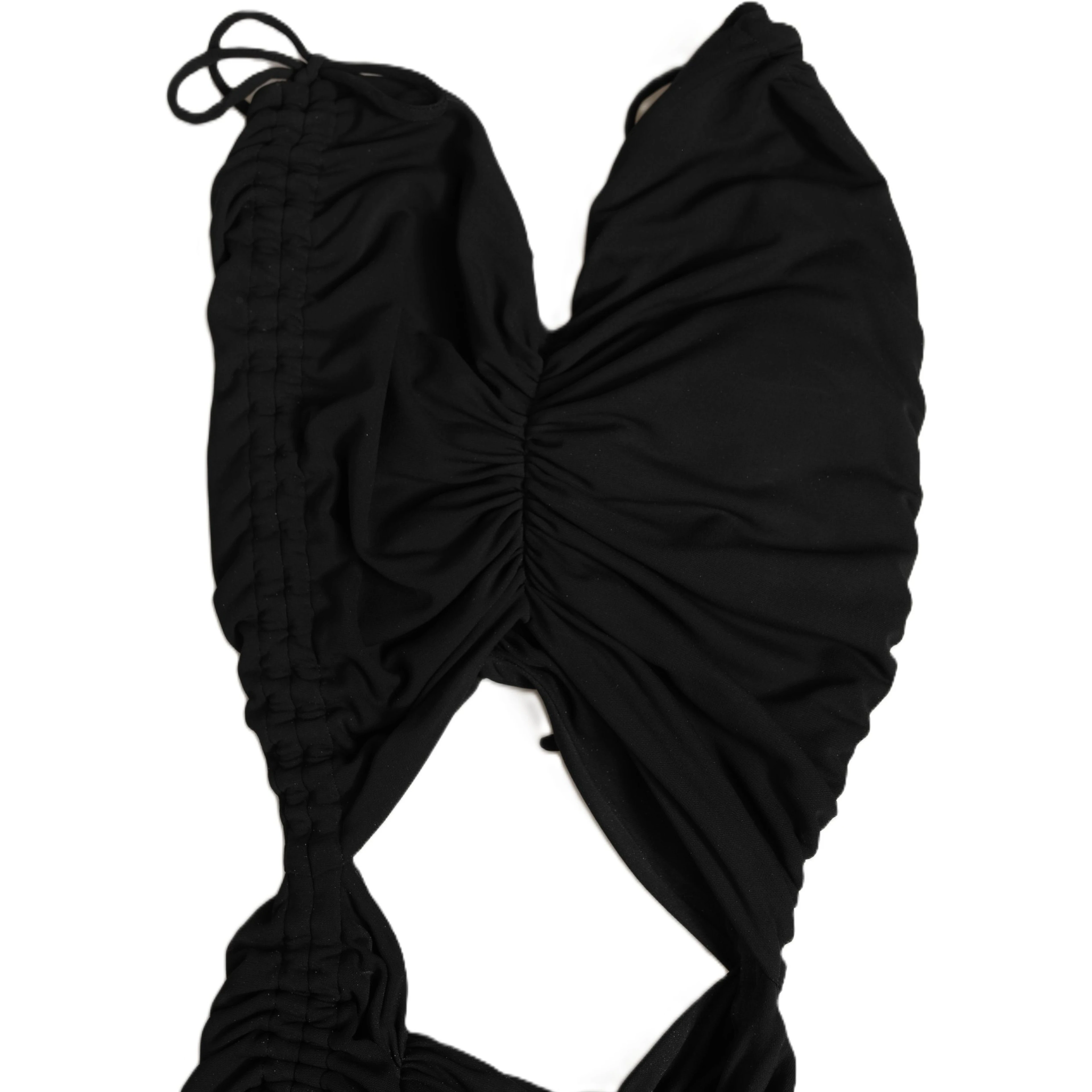 Black Jersey Calf Length Cut-Out Ruched Dress